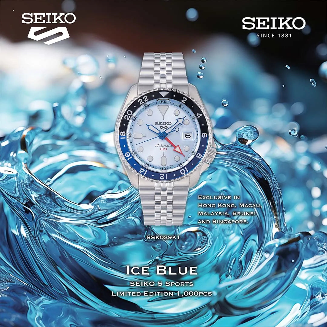 Seiko 5 Sports Automatic GMT SKX Sports Style Asia Exclusive Limited Edition Ice Blue Dial Silver Steel Strap Watch For Men - SSK029K1 wholesalehk.shop