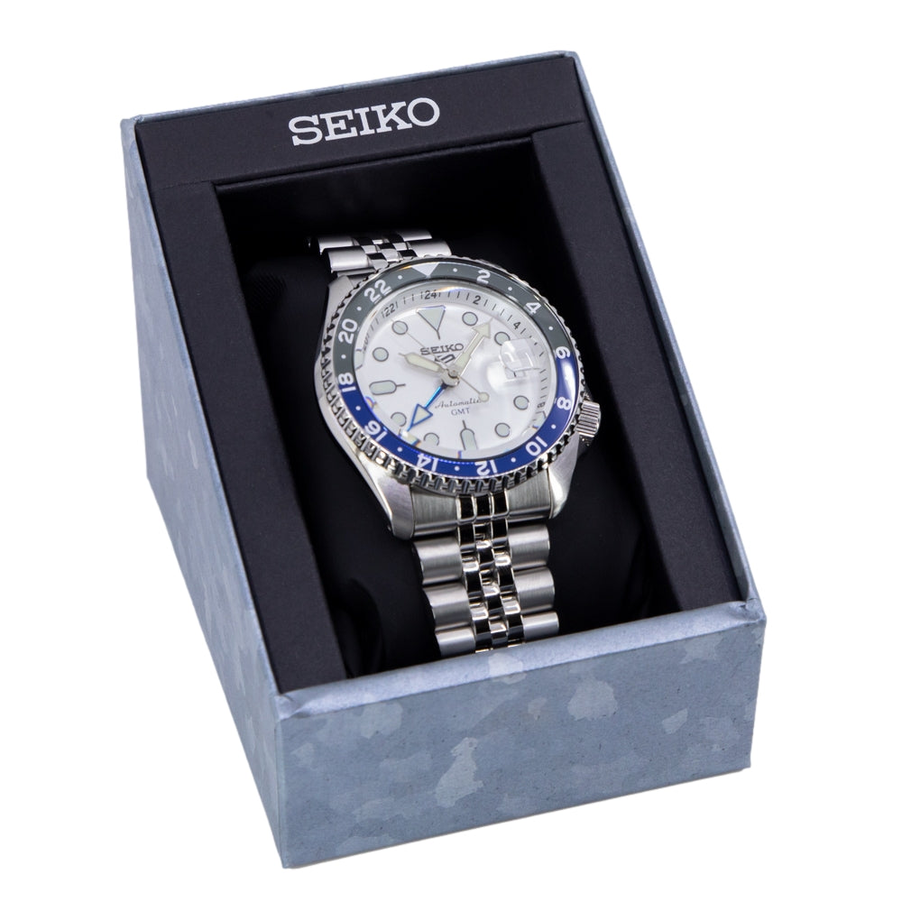 Seiko 5 Sports SKX GMT Automatic Sky Blue Dial Silver Steel Strap Watch For Men - SSK033K1 wholesalehk.shop