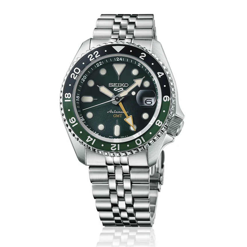 Seiko 5 Sports SKX GMT Automatic Green Dial Silver Steel Strap Watch For Men - SSK035K1 wholesalehk.shop