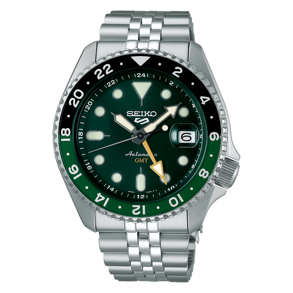 Seiko 5 Sports SKX GMT Automatic Green Dial Silver Steel Strap Watch For Men - SSK035K1 wholesalehk.shop