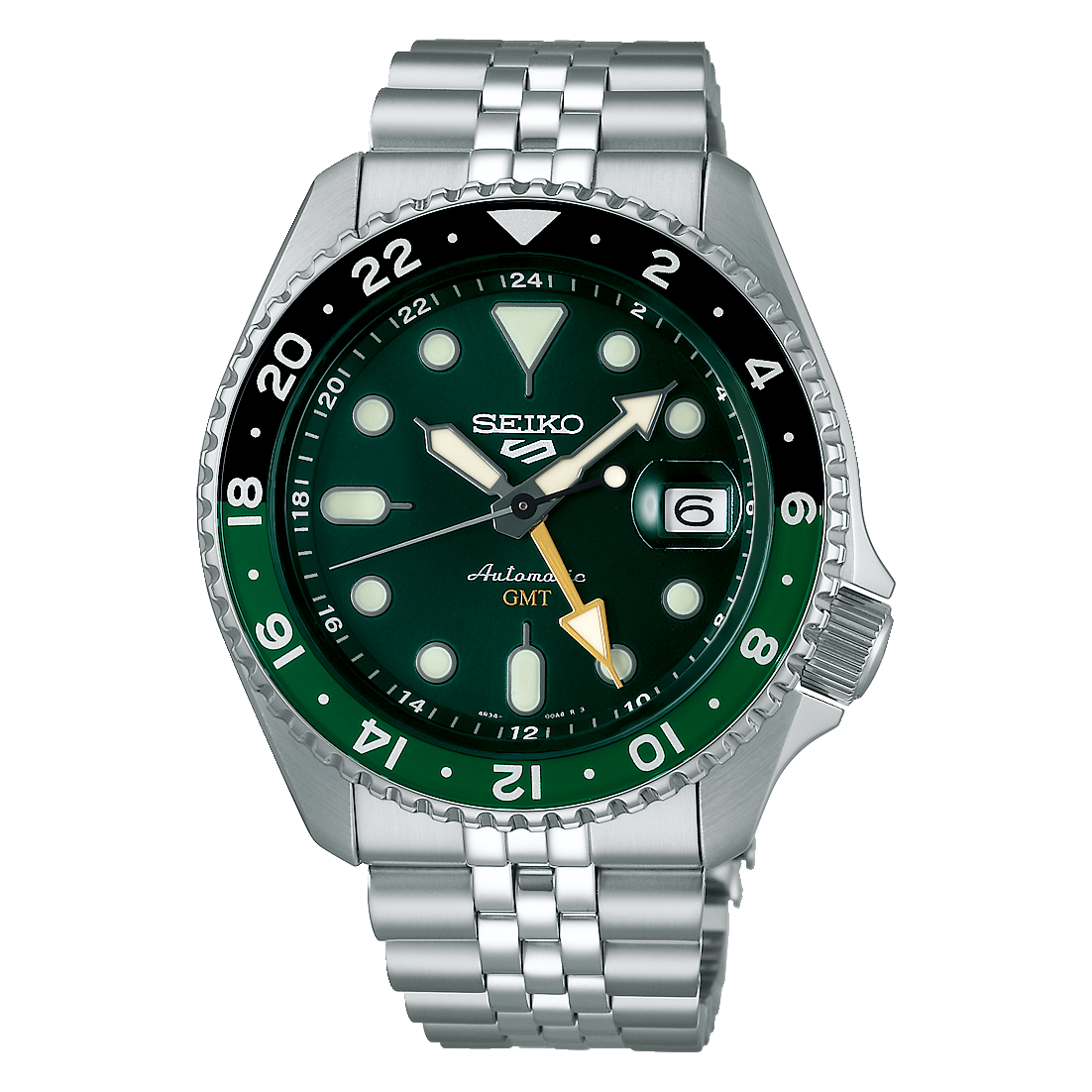 Seiko 5 Sports SKX GMT Automatic Green Dial Silver Steel Strap Watch For Men - SSK035K1 wholesalehk.shop