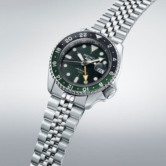 Seiko 5 Sports SKX GMT Automatic Green Dial Silver Steel Strap Watch For Men - SSK035K1 wholesalehk.shop