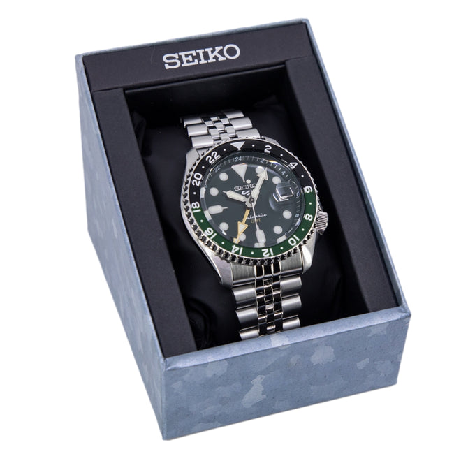 Seiko 5 Sports SKX GMT Automatic Green Dial Silver Steel Strap Watch For Men - SSK035K1 wholesalehk.shop