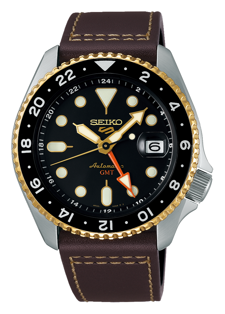 Seiko 5 Sports SKX GMT Automatic Mocha Black Dial Brown Leather Strap Watch For Men - SSK036K1 wholesalehk.shop