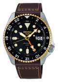Seiko 5 Sports SKX GMT Automatic Mocha Black Dial Brown Leather Strap Watch For Men - SSK036K1 wholesalehk.shop
