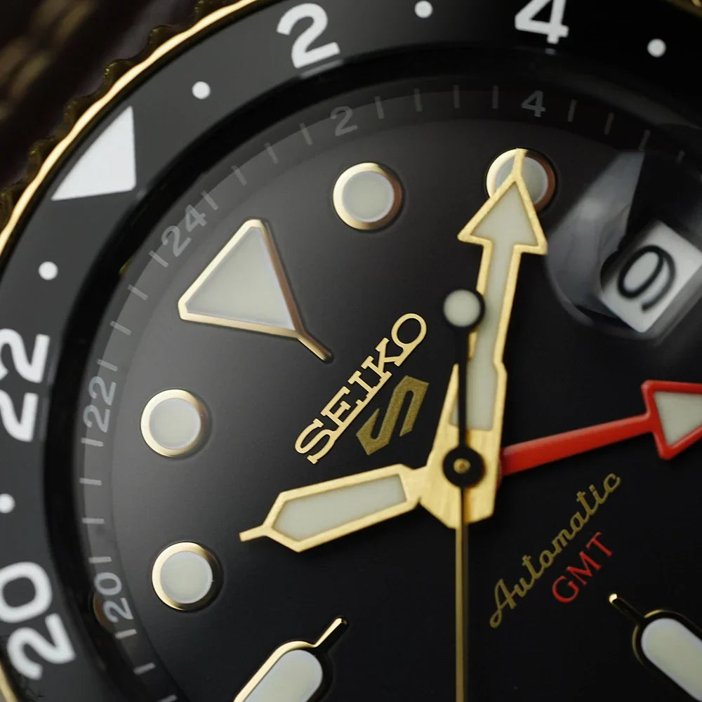 Seiko 5 Sports SKX GMT Automatic Mocha Black Dial Brown Leather Strap Watch For Men - SSK036K1 wholesalehk.shop