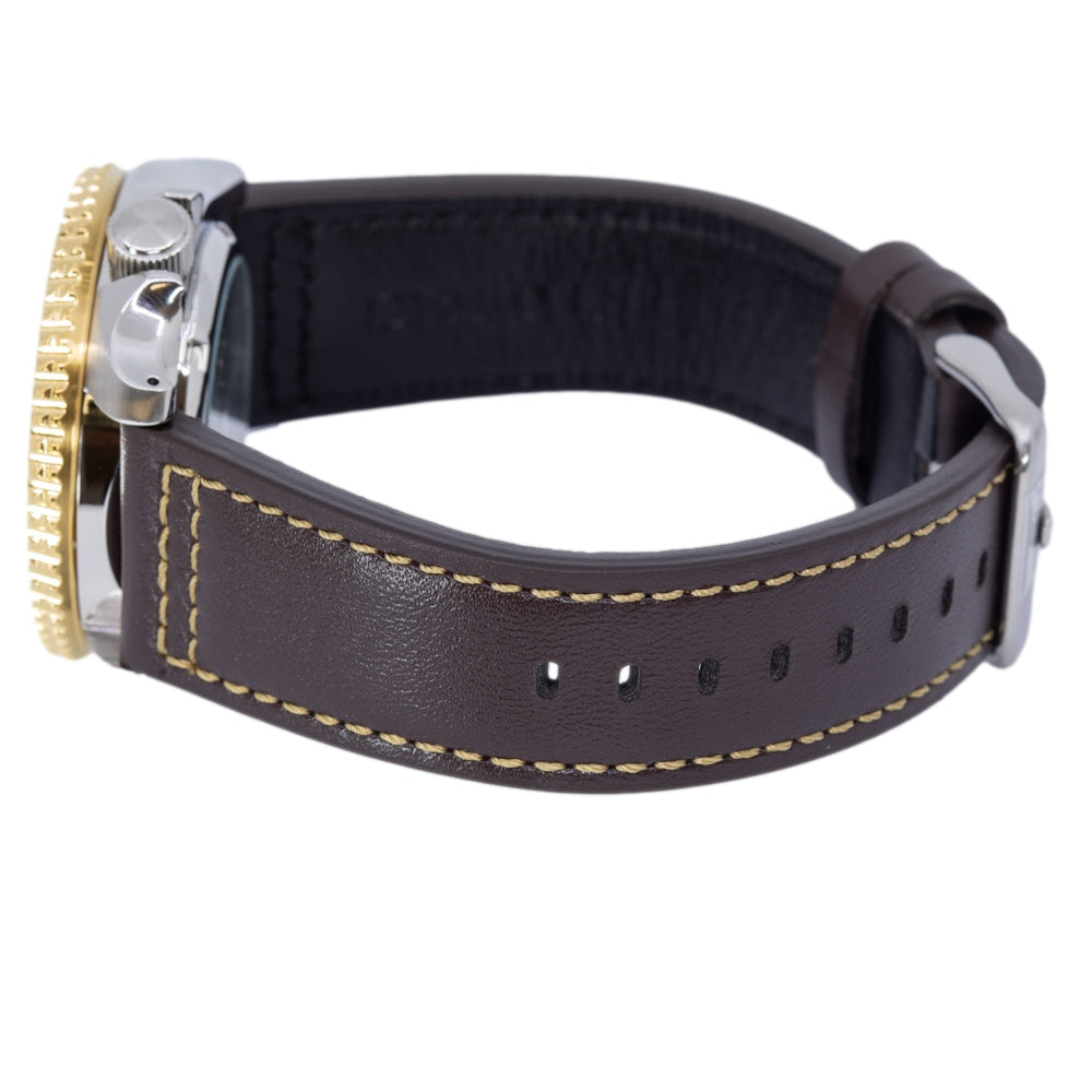 Seiko 5 Sports SKX GMT Automatic Mocha Black Dial Brown Leather Strap Watch For Men - SSK036K1 wholesalehk.shop