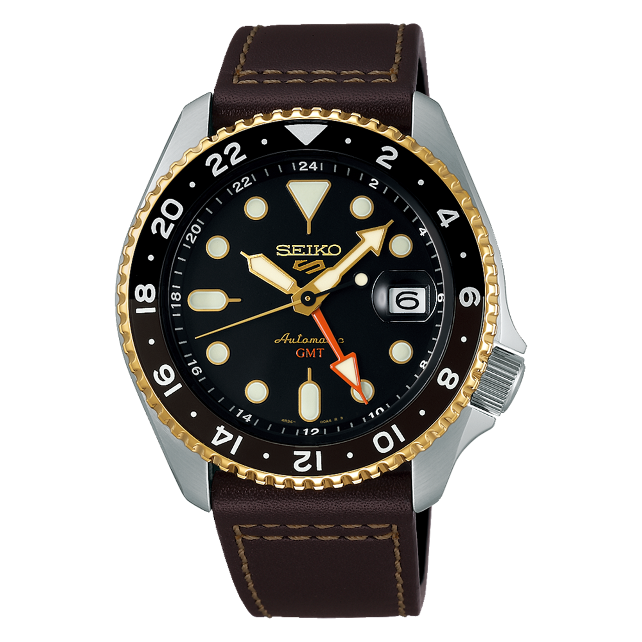 Seiko 5 Sports SKX GMT Automatic Mocha Black Dial Brown Leather Strap Watch For Men - SSK036K1 wholesalehk.shop
