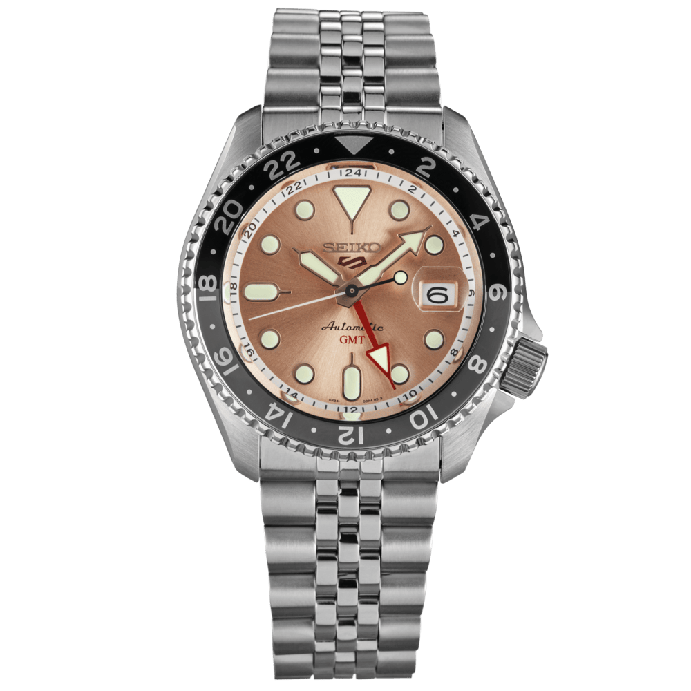 Seiko 5 Sports GMT Thong Sia Limited Edition Brown Dial Silver Steel Strap Watch for Men - SSK043K1 wholesalehk.shop