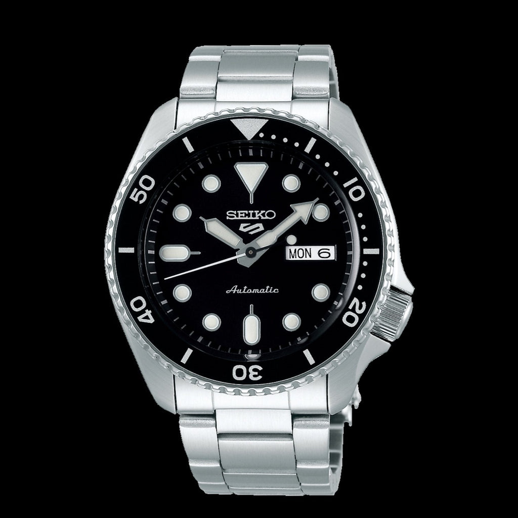 Seiko 5 Sports Automatic Day Date Black Dial Silver Steel Strap Watch for Men - SRPD55K1 wholesalehk.shop