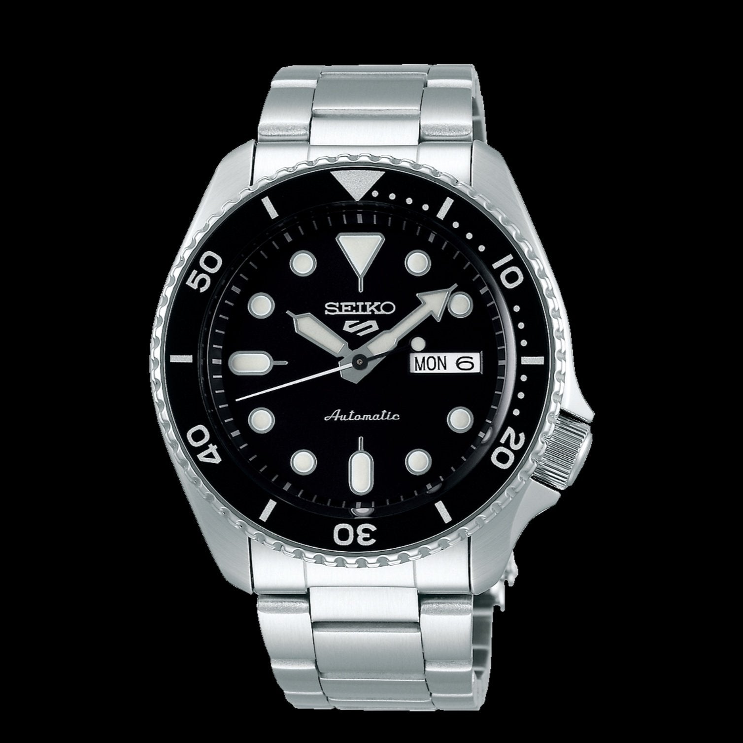 Seiko 5 Sports Automatic Day Date Black Dial Silver Steel Strap Watch for Men - SRPD55K1 wholesalehk.shop