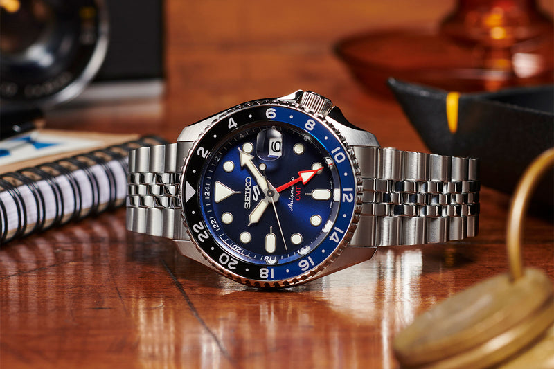 Seiko 5 Sports GMT SKX Automatic Blueberry Dial Silver Steel Strap Watch For Men - SSK003K1 wholesalehk.shop