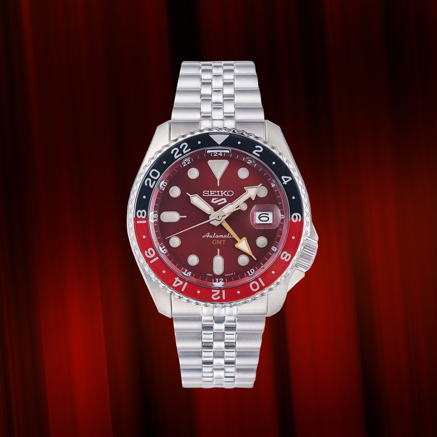 Seiko 5 Sports Thong Sia Limited Edition Red Dial Silver Steel Strap Watch For Men - SSK031K1 wholesalehk.shop