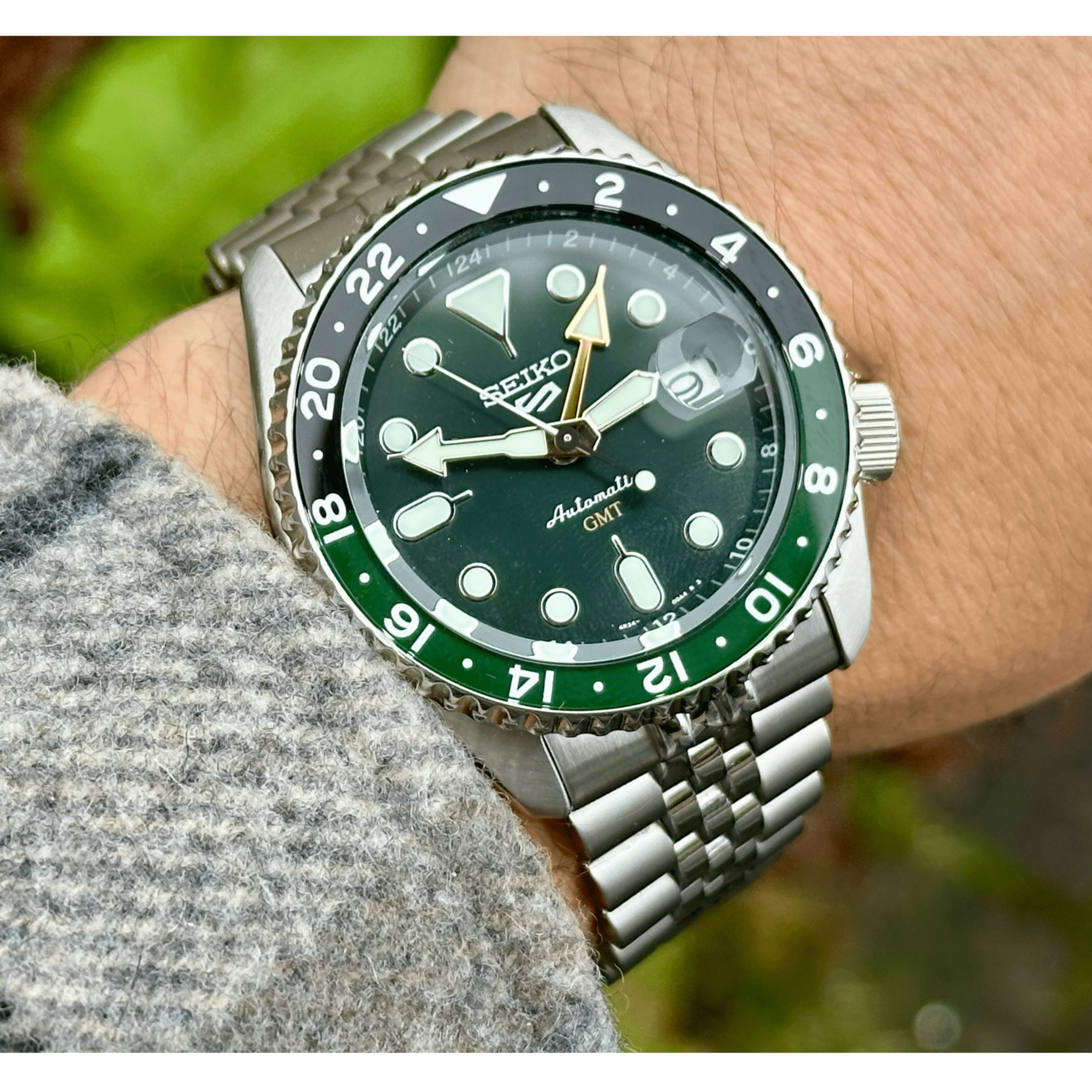 Seiko 5 Sports SKX GMT Automatic Green Dial Silver Steel Strap Watch For Men - SSK035K1 wholesalehk.shop