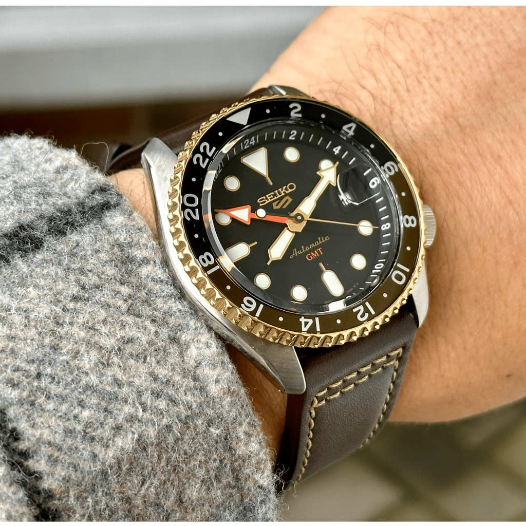 Seiko 5 Sports SKX GMT Automatic Mocha Black Dial Brown Leather Strap Watch For Men - SSK036K1 wholesalehk.shop