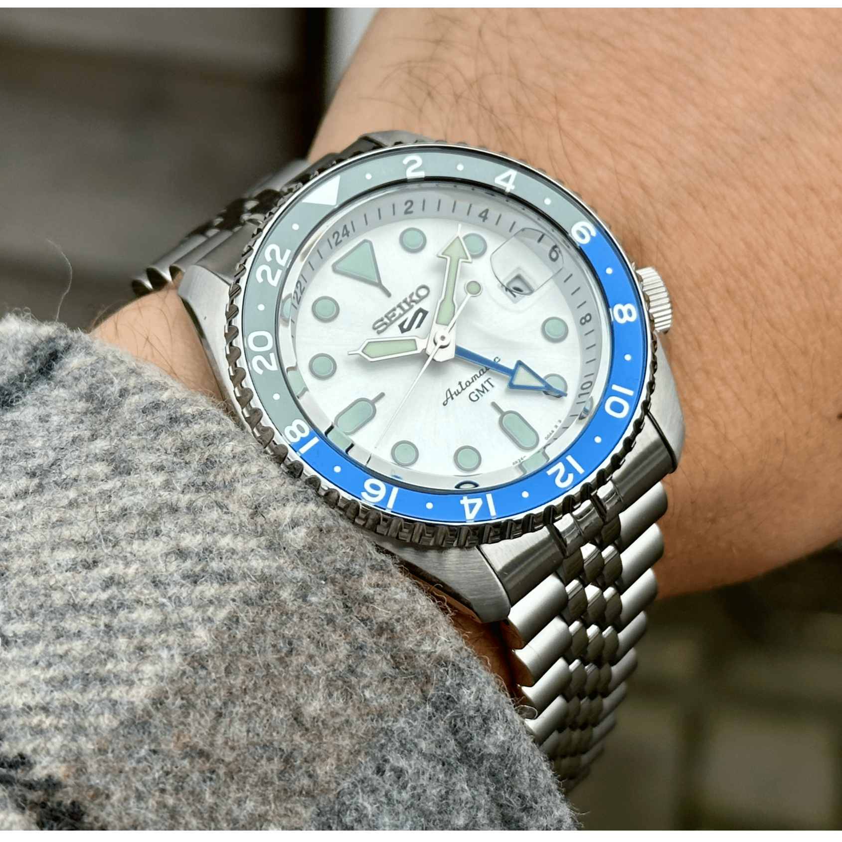 Seiko 5 Sports SKX GMT Automatic Sky Blue Dial Silver Steel Strap Watch For Men - SSK033K1 wholesalehk.shop