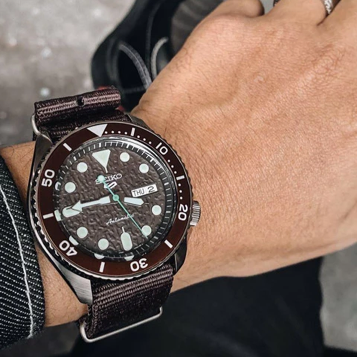 Seiko 5 Sport Automatic Brown Dial Brown Nylon Strap Watch For Men - SRPD85K1 wholesalehk.shop