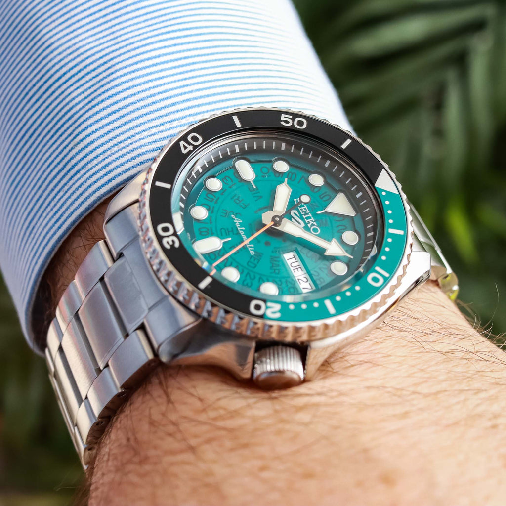 Seiko 5 Sports SKX Skeleton Green Dial Silver Steel Strap Watch For Men - SRPJ45K1 wholesalehk.shop