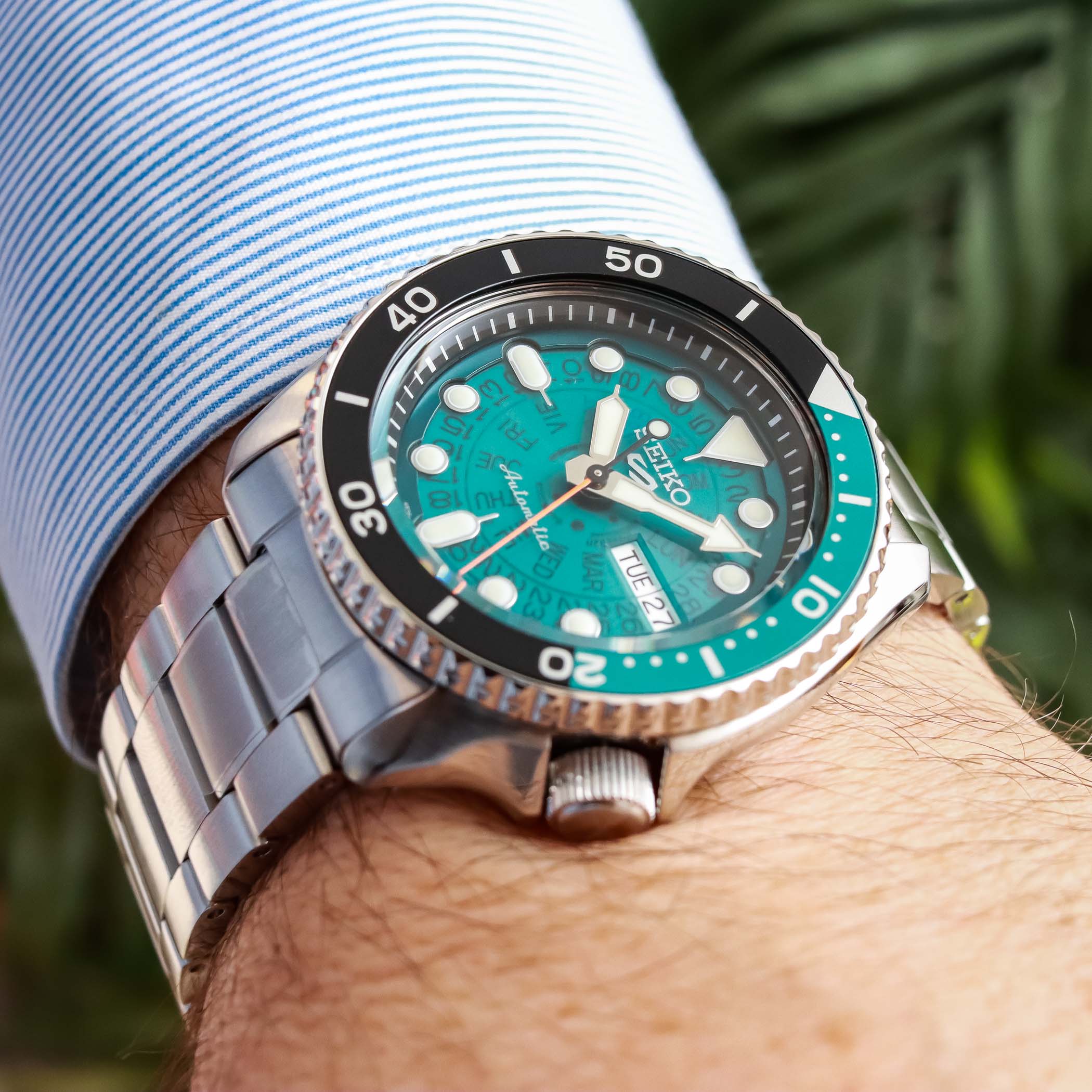 Seiko 5 Sports SKX Skeleton Green Dial Silver Steel Strap Watch For Men - SRPJ45K1 wholesalehk.shop