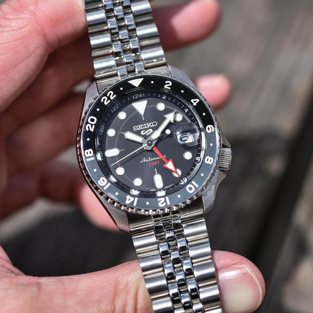 Seiko 5 Sports Automatic GMT Black Dial Silver Steel Strap Watch For Men - SSK001K1 wholesalehk.shop