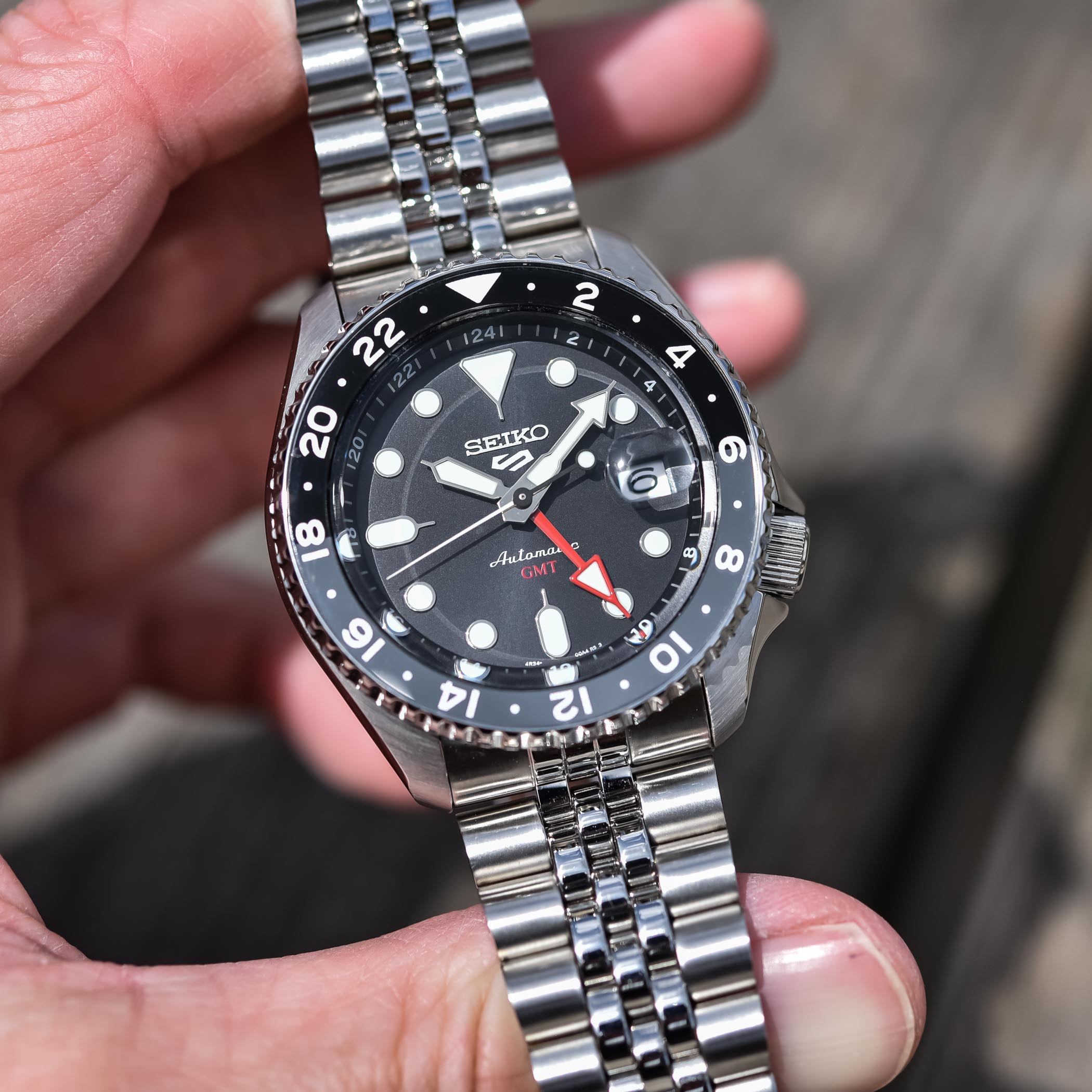 Seiko 5 Sports Automatic GMT Black Dial Silver Steel Strap Watch For Men - SSK001K1 wholesalehk.shop