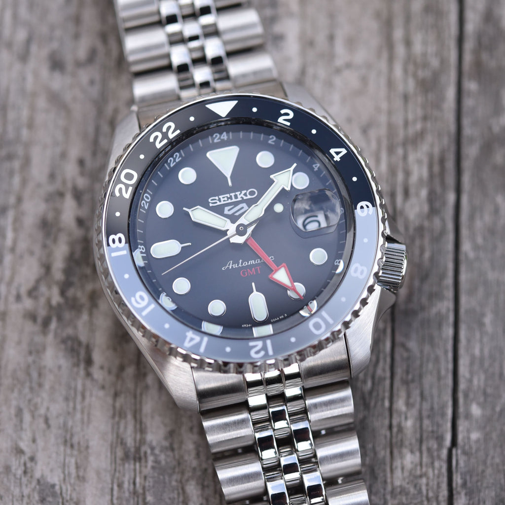 Seiko 5 Sports Automatic GMT Black Dial Silver Steel Strap Watch For Men - SSK001K1 wholesalehk.shop