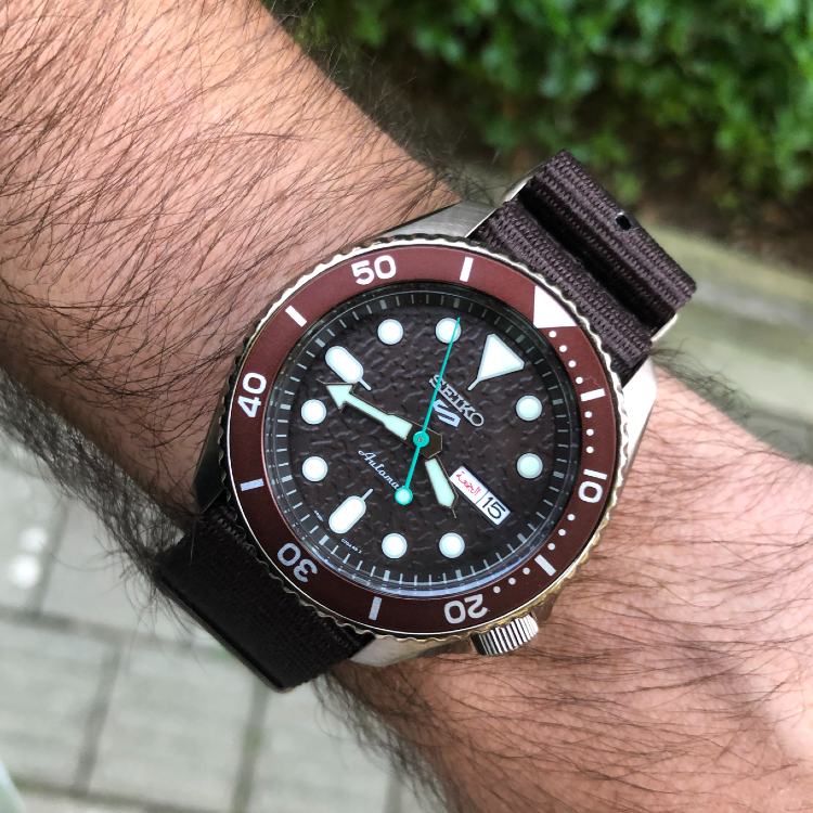 Seiko 5 Sport Automatic Brown Dial Brown Nylon Strap Watch For Men - SRPD85K1 wholesalehk.shop