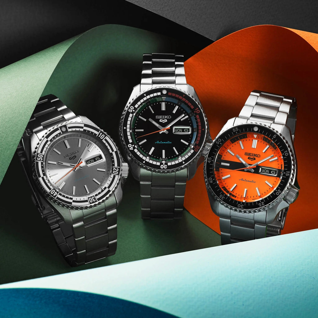 Seiko 5 Sports Double Hurricane Retro Orange Dial Silver Steel Strap Watch For Men - SRPK11K1 wholesalehk.shop