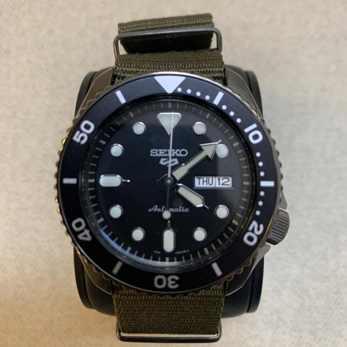 Seiko 5 Sport Automatic Black Dial Green Nylon Strap Watch For Men - SRPD65K4 wholesalehk.shop