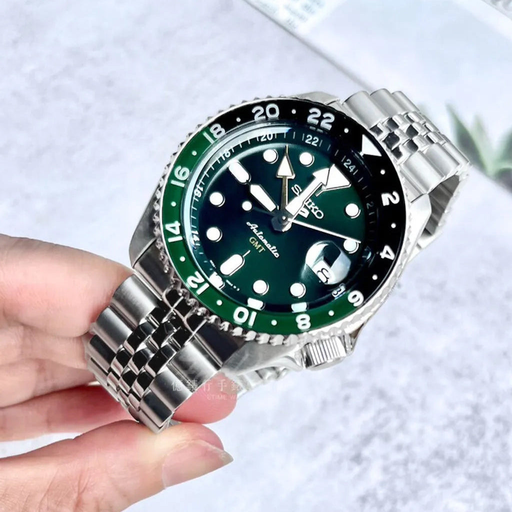 Seiko 5 Sports SKX GMT Automatic Green Dial Silver Steel Strap Watch For Men - SSK035K1 wholesalehk.shop