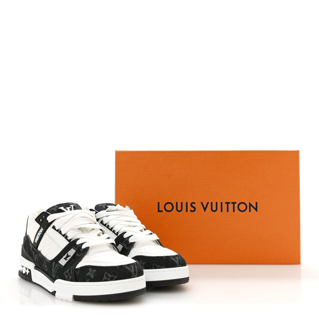 Calfskin Embossed Monogram Denim Womens LV Trainer Sneakers 41 Black 41 Black £¨ Direct shipment via from wholesalehk.shop