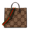 Monogram Jumbo GG Textured Dollar Calfskin Web Tote Bag Camel Ebony New Acero wholesalehk.shop
