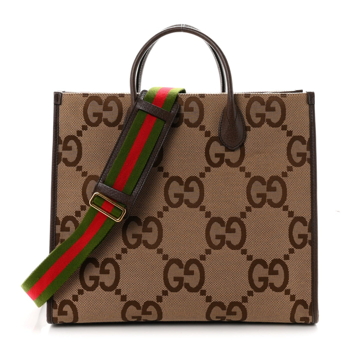 Monogram Jumbo GG Textured Dollar Calfskin Web Tote Bag Camel Ebony New Acero wholesalehk.shop