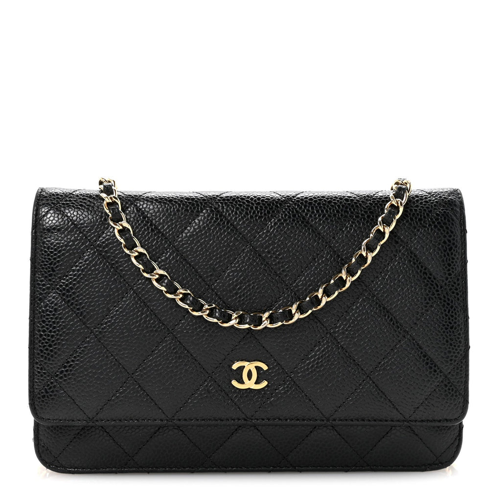 Caviar Quilted Wallet On Chain WOC Black wholesalehk.shop