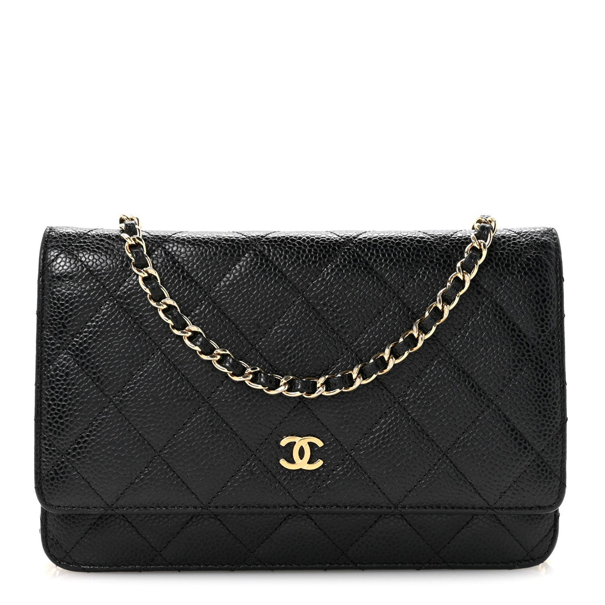 Caviar Quilted Wallet On Chain WOC Black wholesalehk.shop