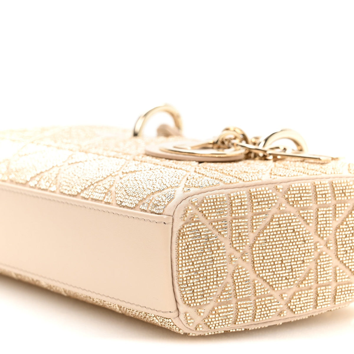 Lambskin Cannage Beaded Embroidered Micro Lady D-Joy Beige wholesalehk.shop