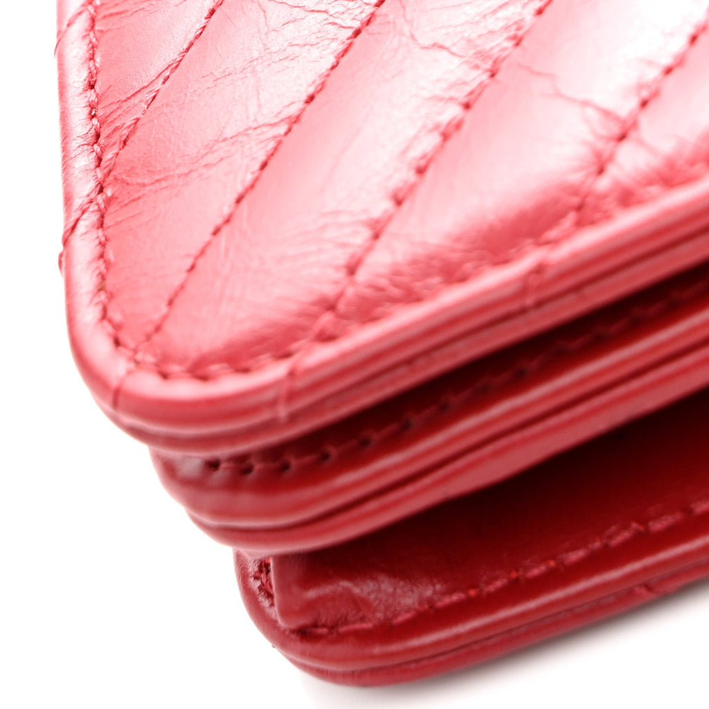 Glazed Calfskin Quilted Coco Boy Wallet On Chain WOC Red wholesalehk.shop