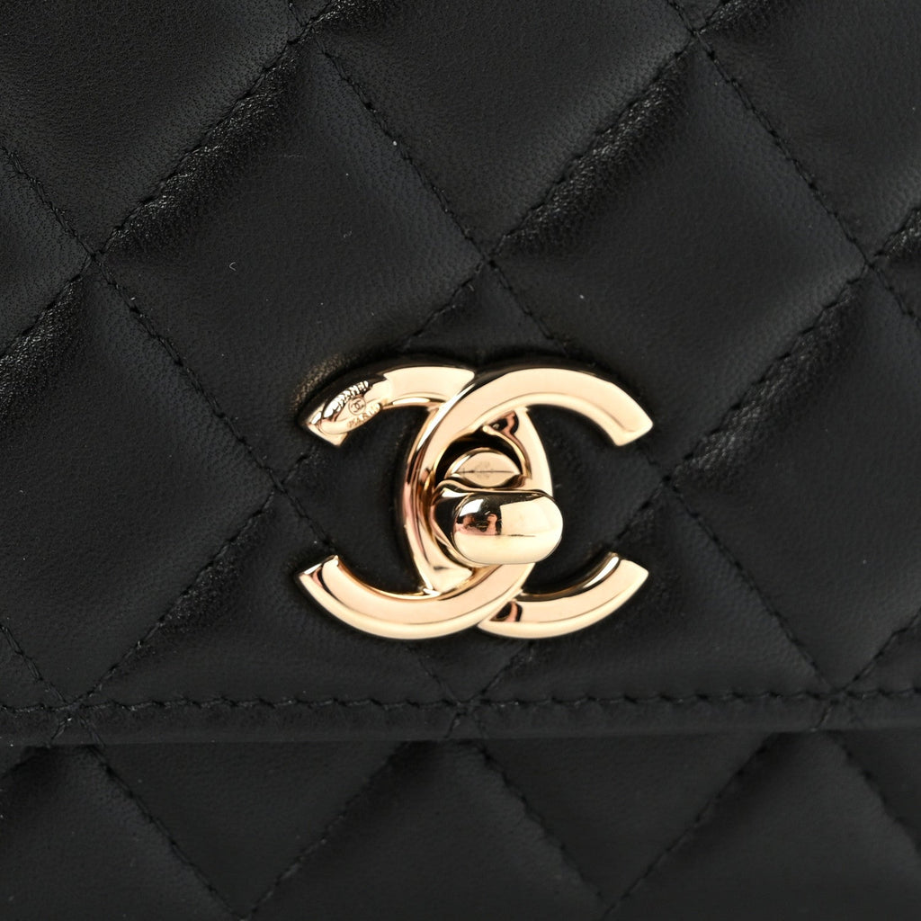 Lambskin Quilted Trendy CC Wallet On Chain WOC Black wholesalehk.shop