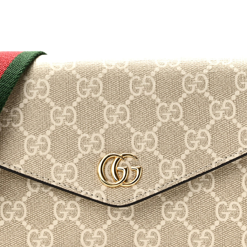 GG Supreme Monogram Textured Dollar Calfskin Web Mini Ophidia Envelope Shoulder Bag Beige Mystic White Oatmeal wholesalehk.shop