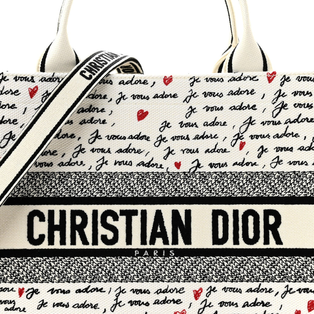 Calfskin Canvas Embroidered Medium Dioramour Je Vous Adore Book Tote With Strap White Black Red £¨ Direct shipment via from wholesalehk.shop