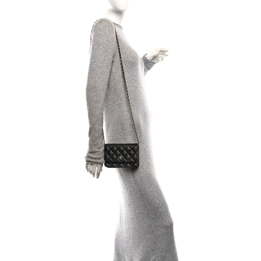Caviar Quilted Mini Wallet On Chain WOC Black wholesalehk.shop