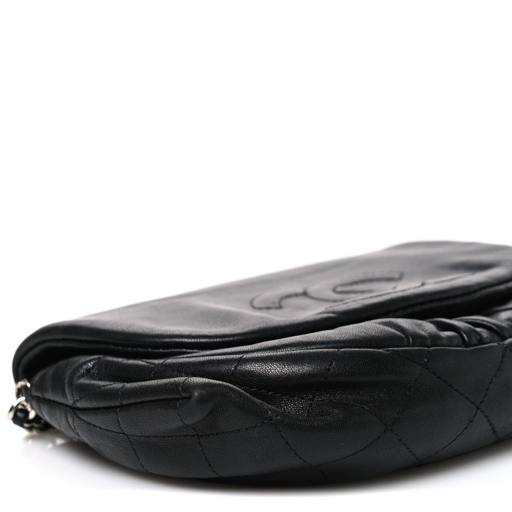 Lambskin Half Moon Wallet On Chain WOC Black wholesalehk.shop