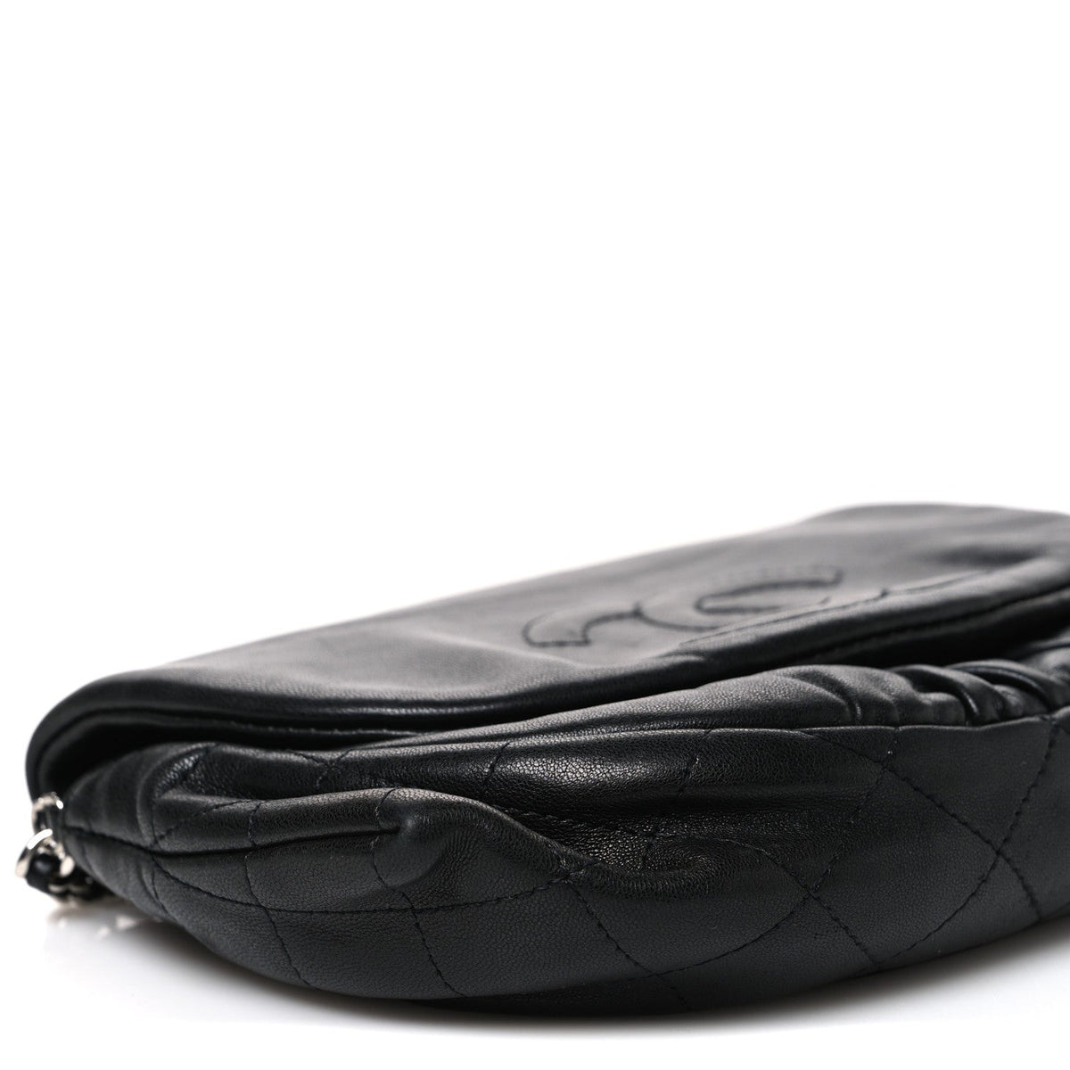 Lambskin Half Moon Wallet On Chain WOC Black wholesalehk.shop