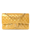 Metallic Patent Quilted Medium Double Flap Gold wholesalehk.shop