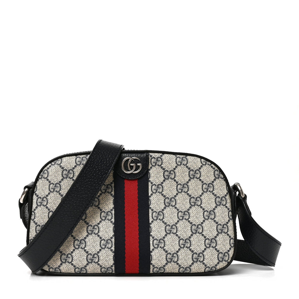 GG Supreme Monogram Textured Dollar Calfskin Web Small Ophidia Camera Bag Beige Blue wholesalehk.shop