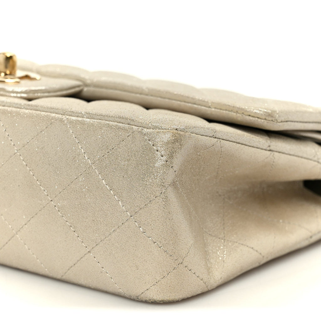 Metallic Canvas Quilted Medium Double Flap Light Gold wholesalehk.shop