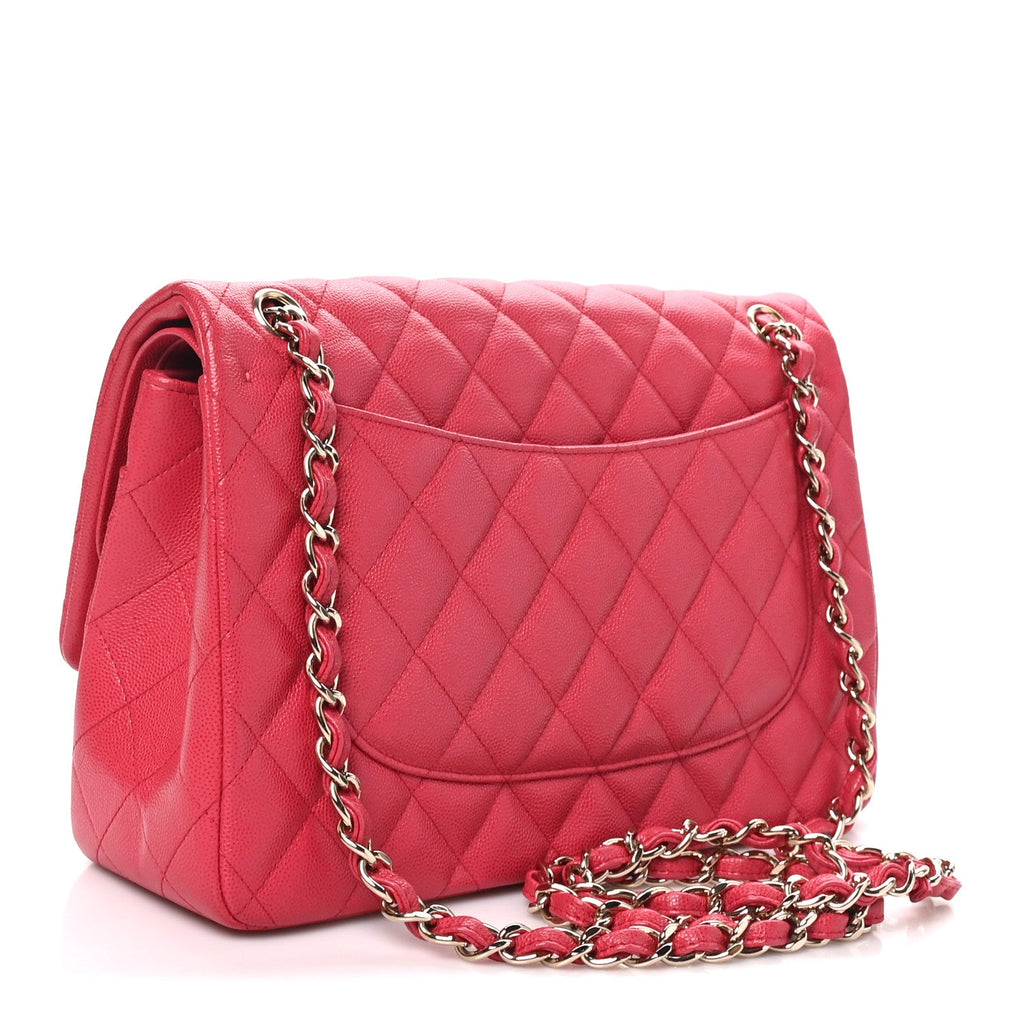 Caviar Quilted Jumbo Double Flap Dark Pink wholesalehk.shop