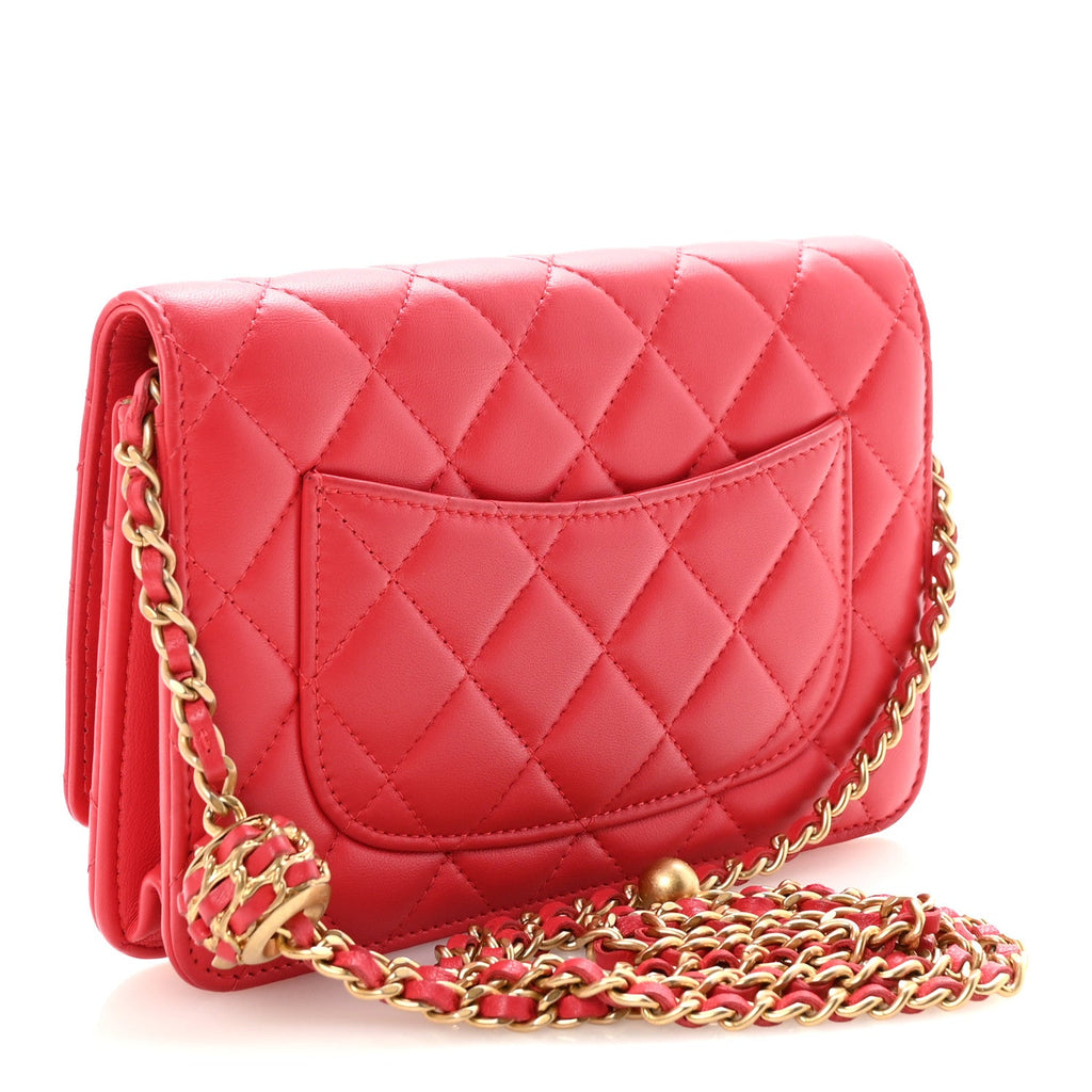 Lambskin Quilted CC Pearl Crush Wallet on Chain WOC Red wholesalehk.shop