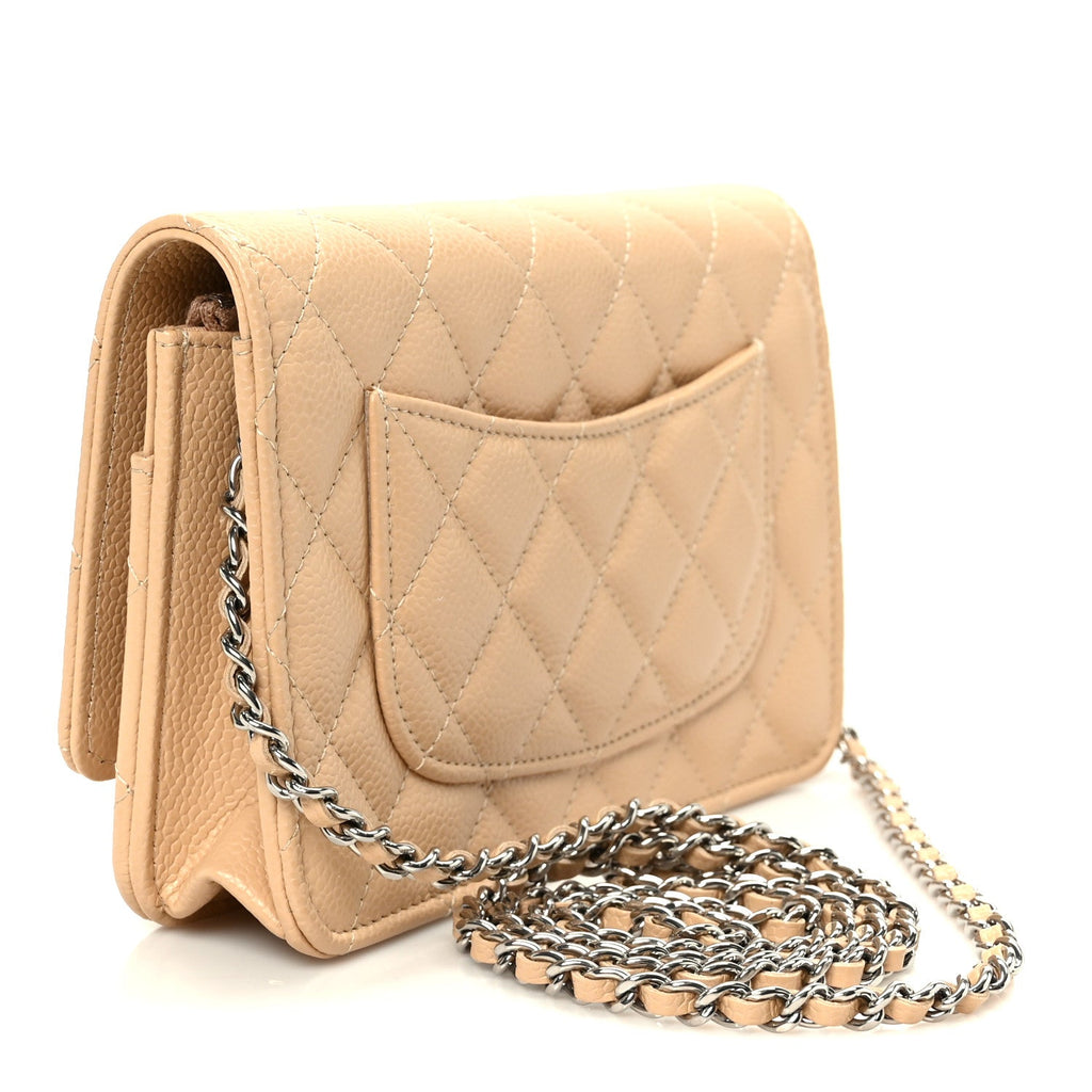 Caviar Quilted Wallet on Chain WOC Beige wholesalehk.shop