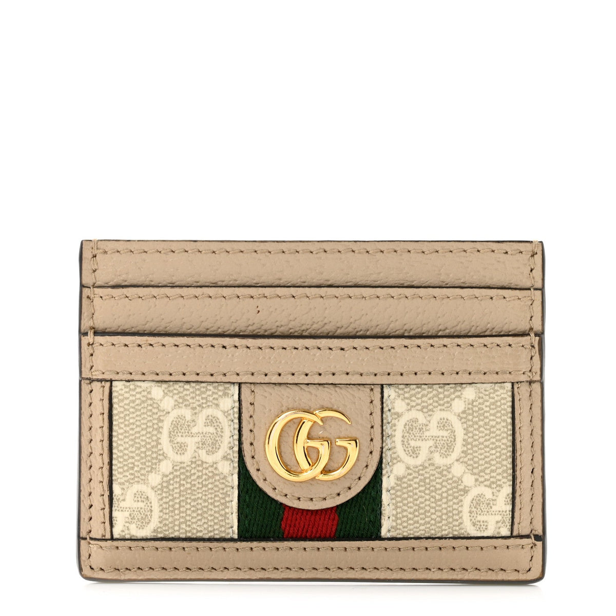 GG Supreme Monogram Textured Dollar Calfskin Web Ophidia Card Holder Beige Mystic White Oatmeal wholesalehk.shop